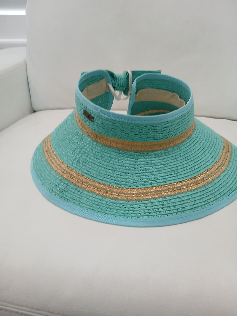 Aqua Straw Sun Visor with Gold Accent